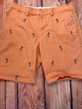 Old Navy Men’s Chinos Shorts Size 34 Peach Orange Palm Tree Embroidered Slim